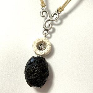 2/$20, Natural Black & White Lava Stone Necklace, Genuine Gemstone Cord Necklace